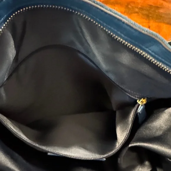 Coach Dark Teal Suede Shoulder Bag with Gold Hardware - Picture 7 of 16